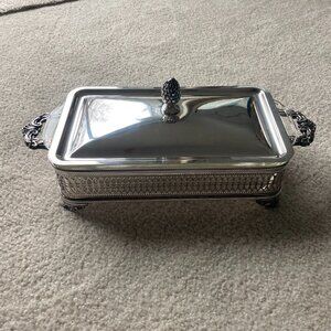 Vintage Sheffield Silverplate Casserole Dish with 1Q Fire-King Insert